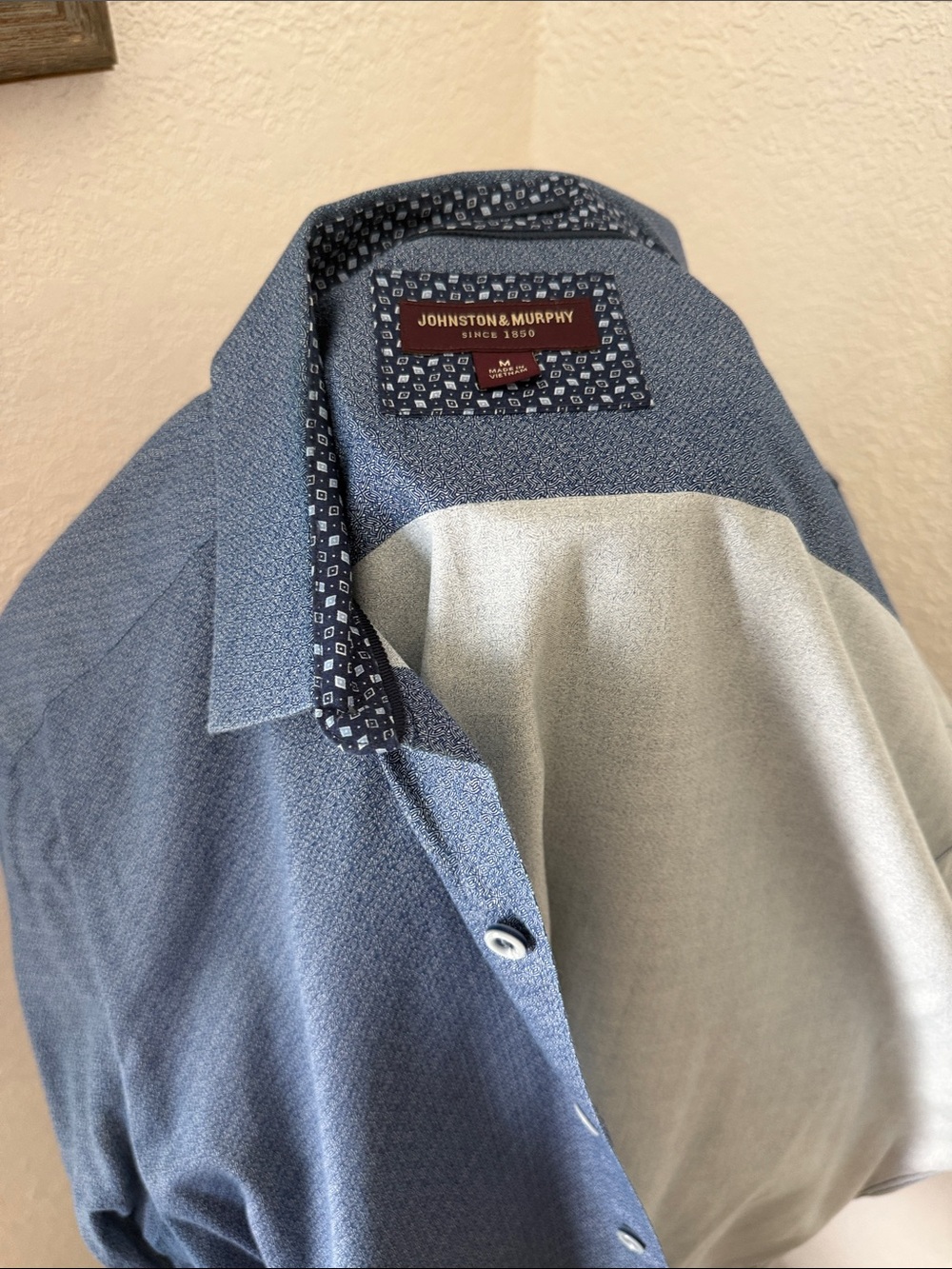 Johnston & Murphy Men's Slate Blue Patterned Trim Button-Down Shirt